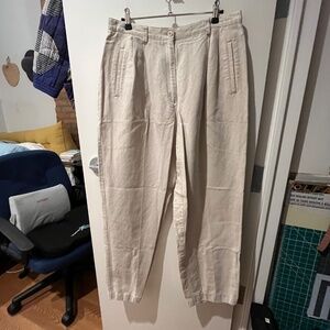 Liz Claiborne Dress Pants Linen Blend Pleated Tapered Pockets Beige Size L